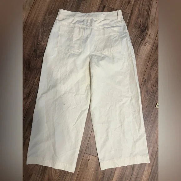 Vince Cropped Wide Leg Pants Cream Linen Blend Culotte Minimalist Size 6 - Picture 6 of 11